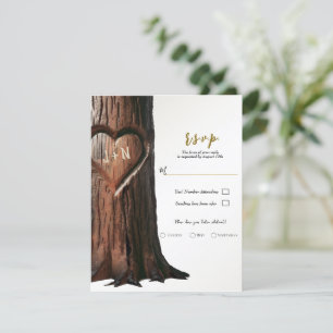 Invitación Muñón de árbol con corazón tallado Respuesta de bo