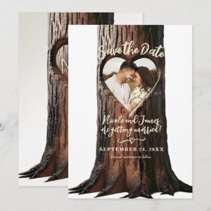 Invitación Muñón de árbol de corazón tallado Foto rústica par