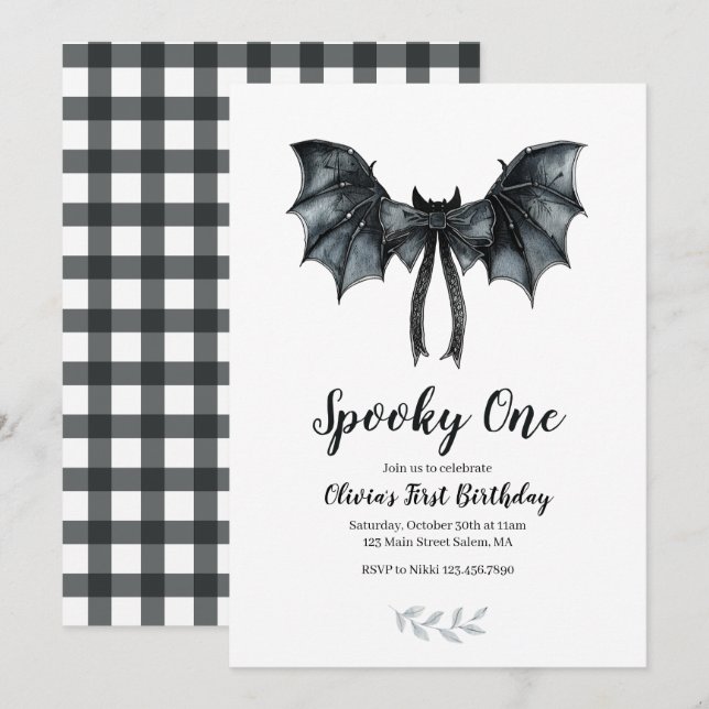 Invitación Murciélago de Halloween Arco Espeluznante Cumpleañ (Anverso / Reverso)
