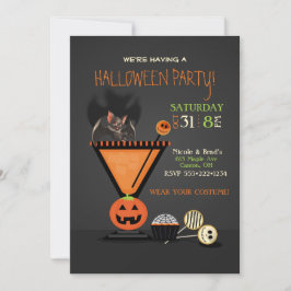 Invitación Murciélago en una fiesta de Halloween con cóctel