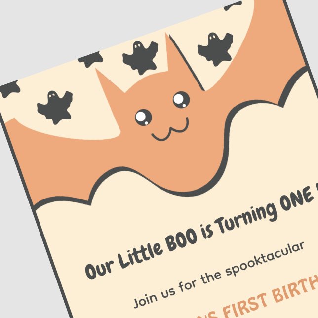 Invitación Murciélago fantasma Volador Pequeño boo Halloween  (Halloween-1st-Birthday-Invitation-Ghost-Flying-bat-Little-boo-orange-1)