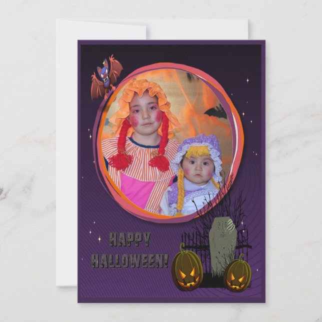 Invitación Murciélago, Jack o' Lanterns, Lápida, Agregar marc (Anverso)