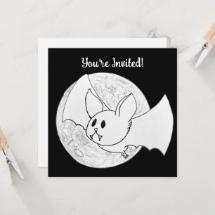Invitación Murciélago Lindo y Luna Llena Halloween