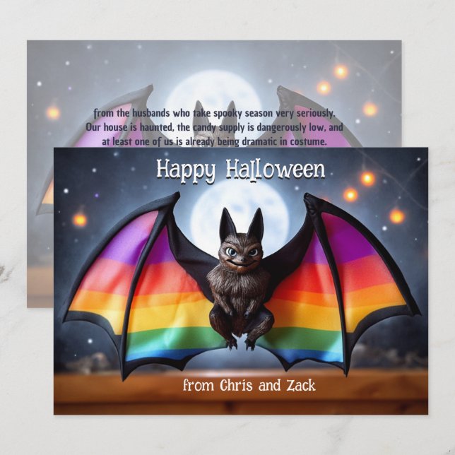 Invitación Murciélago lunar arcoíris LGBT 🎃🌈 (Anverso / Reverso)