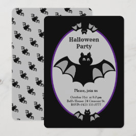 Invitación Murciélago moderno de Halloween en negro y gris