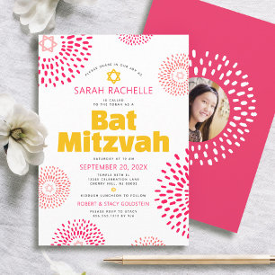 Invitación Murciélago Rosa Mitzvah Foto Negrita Genial Estrel