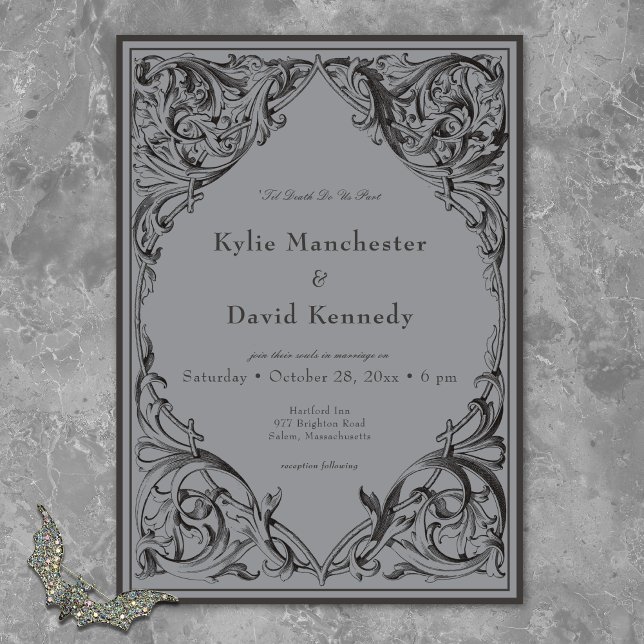 Invitación Murciélago victoriano hasta la muerte Boda negro y (Subido por el creador)