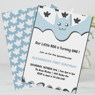 Invitación Murciélago volador fantasma Pequeño boo Cumpleaños