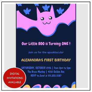 Invitación Murciélago volador fantasma Pequeño boo Cumpleaños