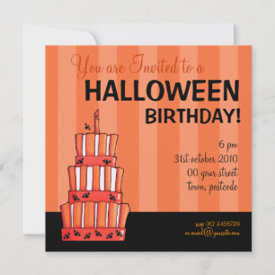 Invitación murciélagos a rayas Naranja Pastel Halloween Cumpl