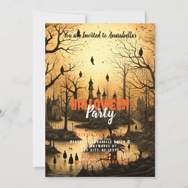 Invitación Murciélagos de aldea rusa armando fiesta de Hallow (Anverso)