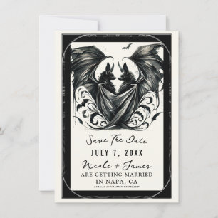 Invitación Murciélagos de Amor Gótico de Crema Negra Plateada