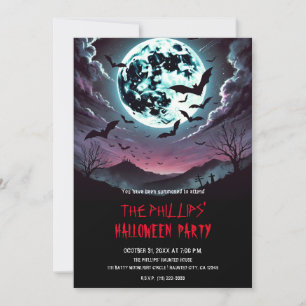 Invitación Murciélagos de Cementerio en la Fiesta de Hallowee