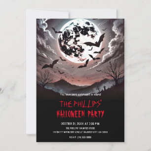 Invitación Murciélagos de Cementerio en la Fiesta de Hallowee
