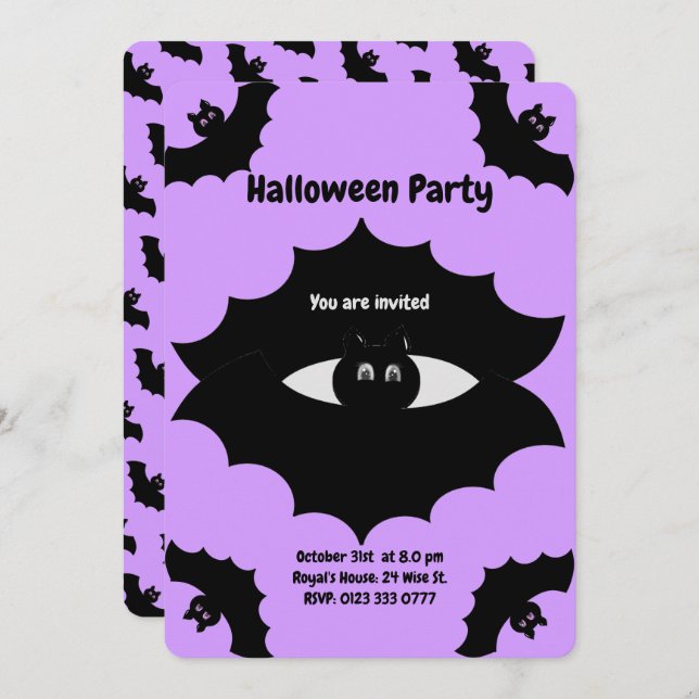 Invitación Murciélagos de Halloween en Violet (Anverso / Reverso)