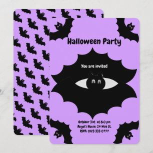 Invitación Murciélagos de Halloween en Violeta