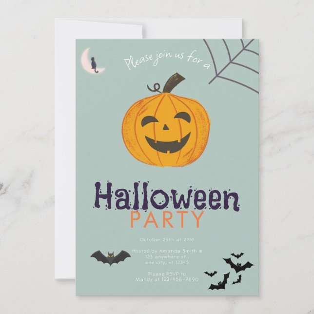 Invitación Murciélagos de Jack-O' Lantern iluminan la fiesta  (Anverso)