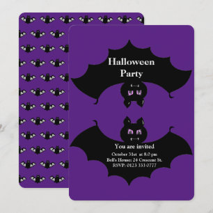 Invitación Murciélagos espeluznantes de Halloween sobre púrpu