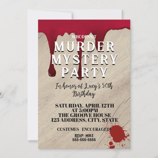 Invitación Murder Mystery Dinner Invitation – Bloody Whodunit (Anverso)