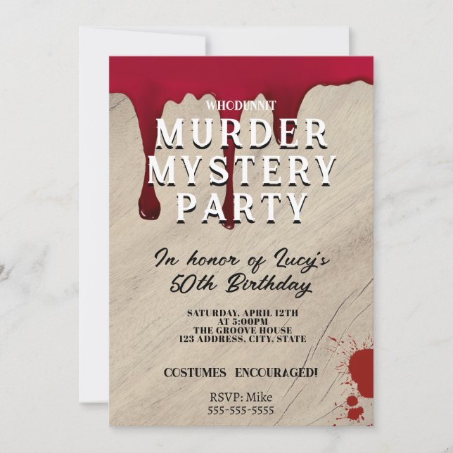Invitación Murder Mystery Dinner Invitation – Bloody Whodunit (Anverso)