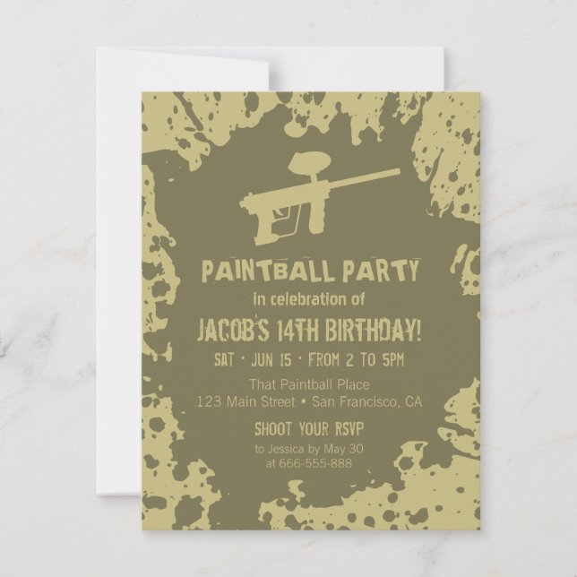 Invitación Murky Splatter Paintball Partido de Cumpleaños Inv (Anverso)
