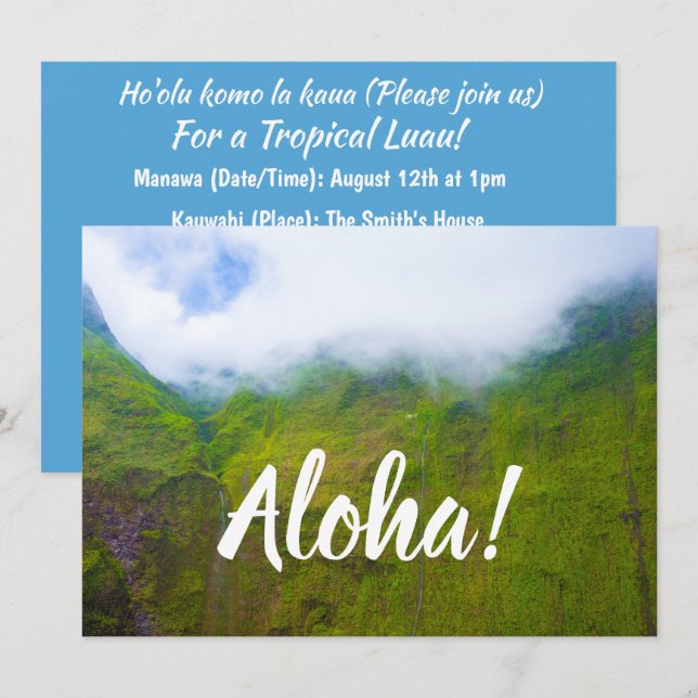 Invitación Muro de lágrimas, Monte Waialeale, Kauai, Hawaii (Anverso / Reverso)