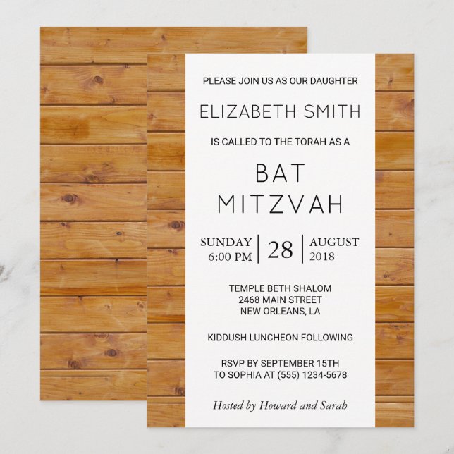 Invitación Muro del granero, tablas de madera, Mitzvah del mu (Anverso / Reverso)