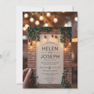 Invitación Muro Rústico De Ladrillo Y Luces De Cadena Boda In