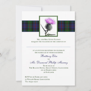 Invitación Murray morado del cardo de atolón Boda Tartán