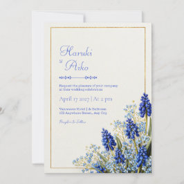 Invitación Muscari Azul Cobalto Marco Botánico Dorado Boda