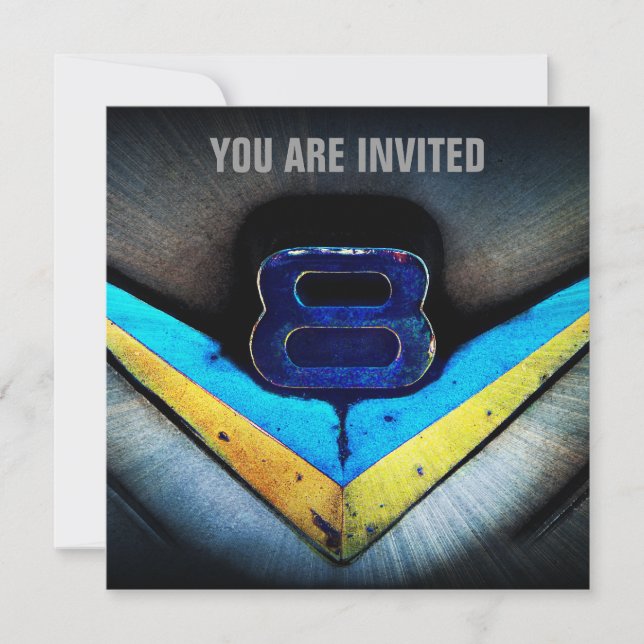 Invitación Musculares Auto V8 Potencia y cromado (Anverso)