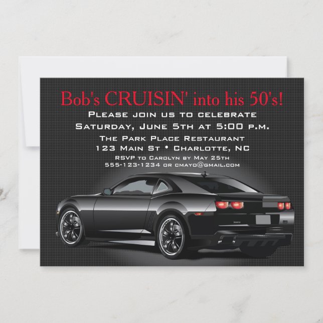 Invitación Músculo auto significa fiesta de cumpleaños para a (Anverso)