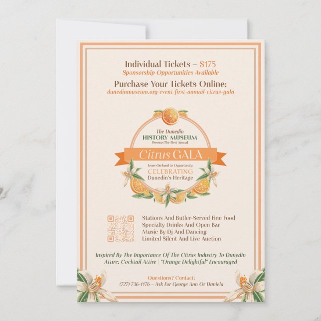 Invitación Museo de Historia Dunedin Gala del Citrus 2025 (Reverso)