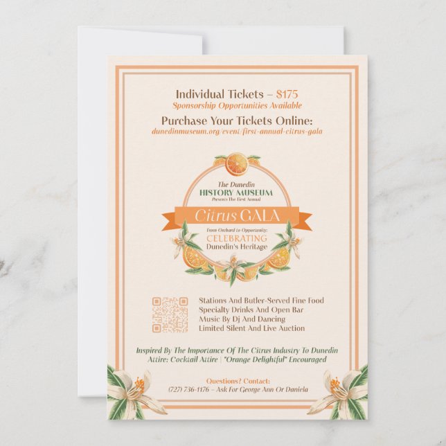 Invitación Museo de Historia Dunedin Gala del Citrus 2025 (Reverso)