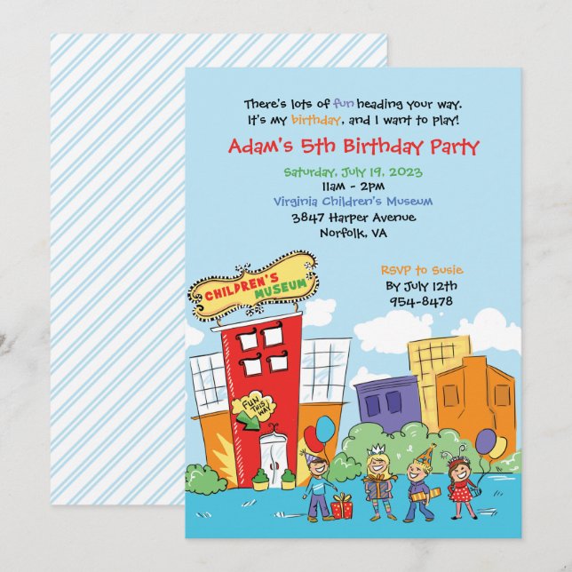Invitación Museo Infantil Fiesta de Cumpleaños Ciencia Infant (Anverso / Reverso)