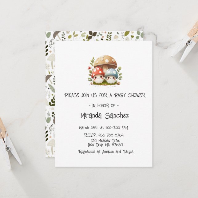 Invitación Mushroom Baby Shower (Anverso/Reverso In Situ)