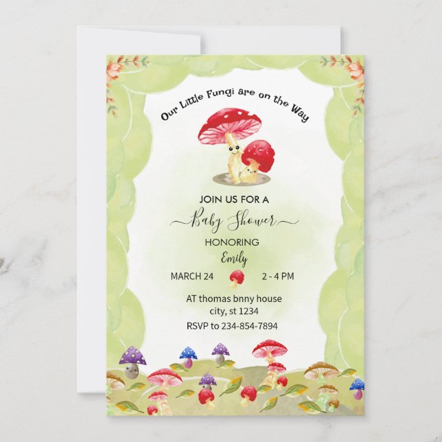 Invitación Mushroom Baby Shower (Anverso)