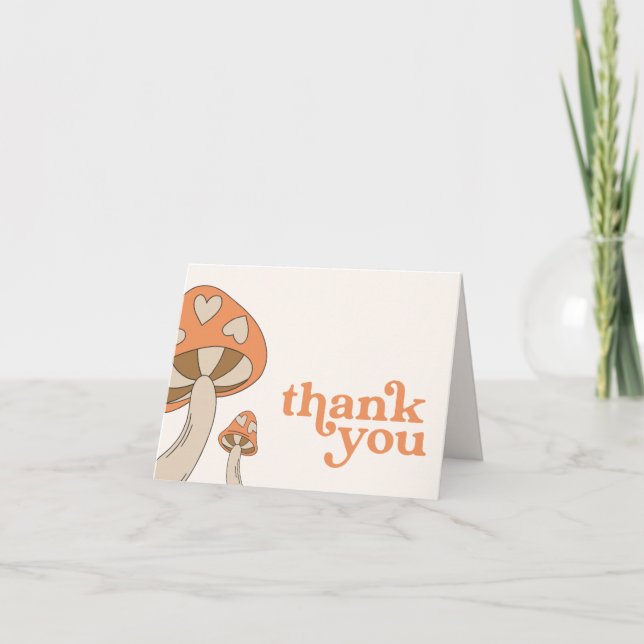 Invitación Mushroom Baby Shower Gracias | Naranja y Brown (Anverso)