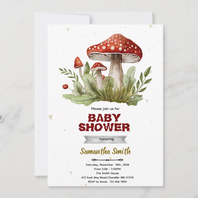 Invitación Mushroom baby shower invitation (Anverso)