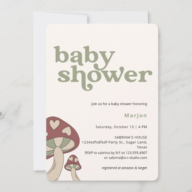 Invitación Mushroom Baby Shower | Sexo Neutral (Anverso)