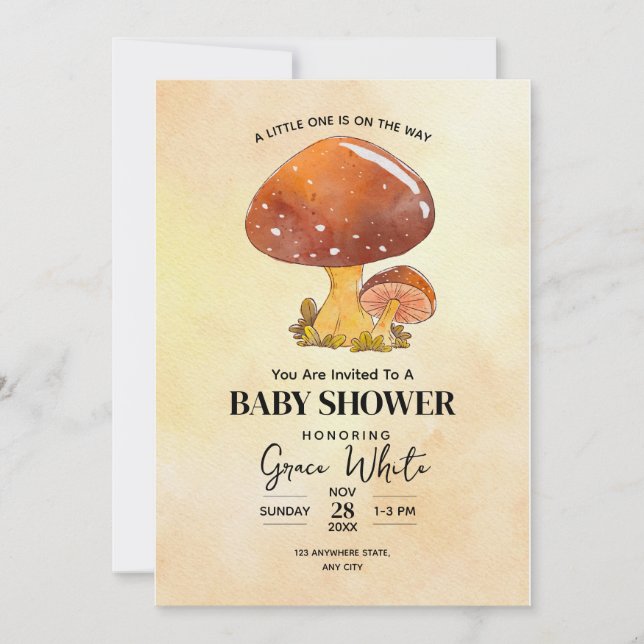 Invitación Mushroom Baby Shower Woodland Baby Shower mínimo (Anverso)