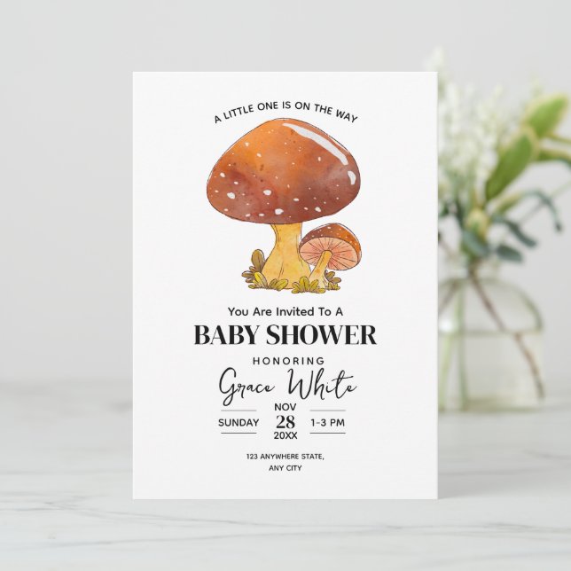 Invitación Mushroom Baby Shower Woodland Baby Shower mínimo (Anverso de pie)