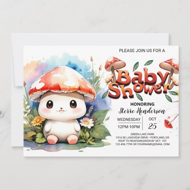 Invitación Mushroom Garden Watercolor Baby Shower (Anverso)