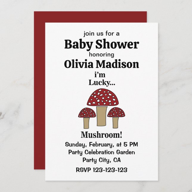 Invitación Mushroom I m Lucky Mushroom Baby Shower (Anverso / Reverso)