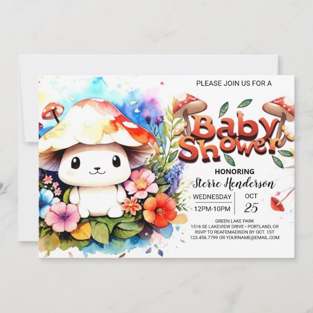 Invitación Mushroom Magic espera a Baby Shower (Anverso)