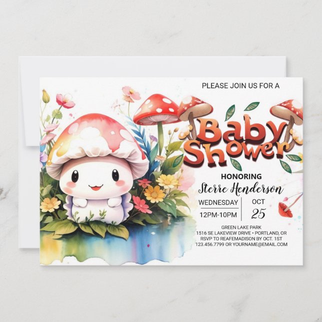 Invitación Mushroom Meadow Wonder Baby Shower (Anverso)