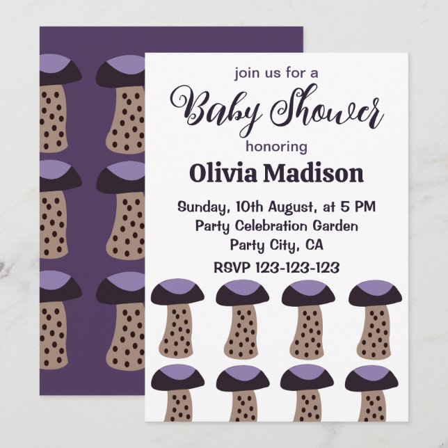 Invitación Mushroom Purple Mushroom Baby Baby Shower (Anverso / Reverso)