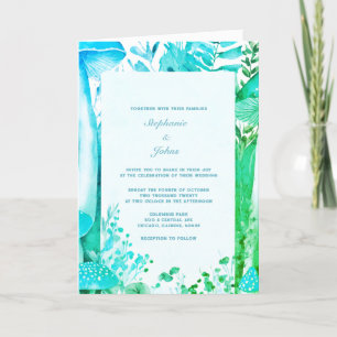 Invitación Mushroom Woodland Abstract Blue Green Boho Boda