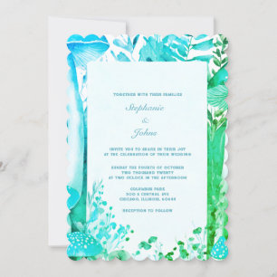 Invitación Mushroom Woodland Blue Green Abstract Boho Boda