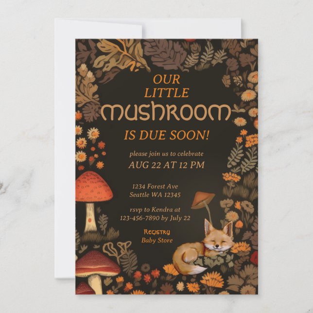 Invitación Mushroom Woodland Fox Forest Baby Shower (Anverso)